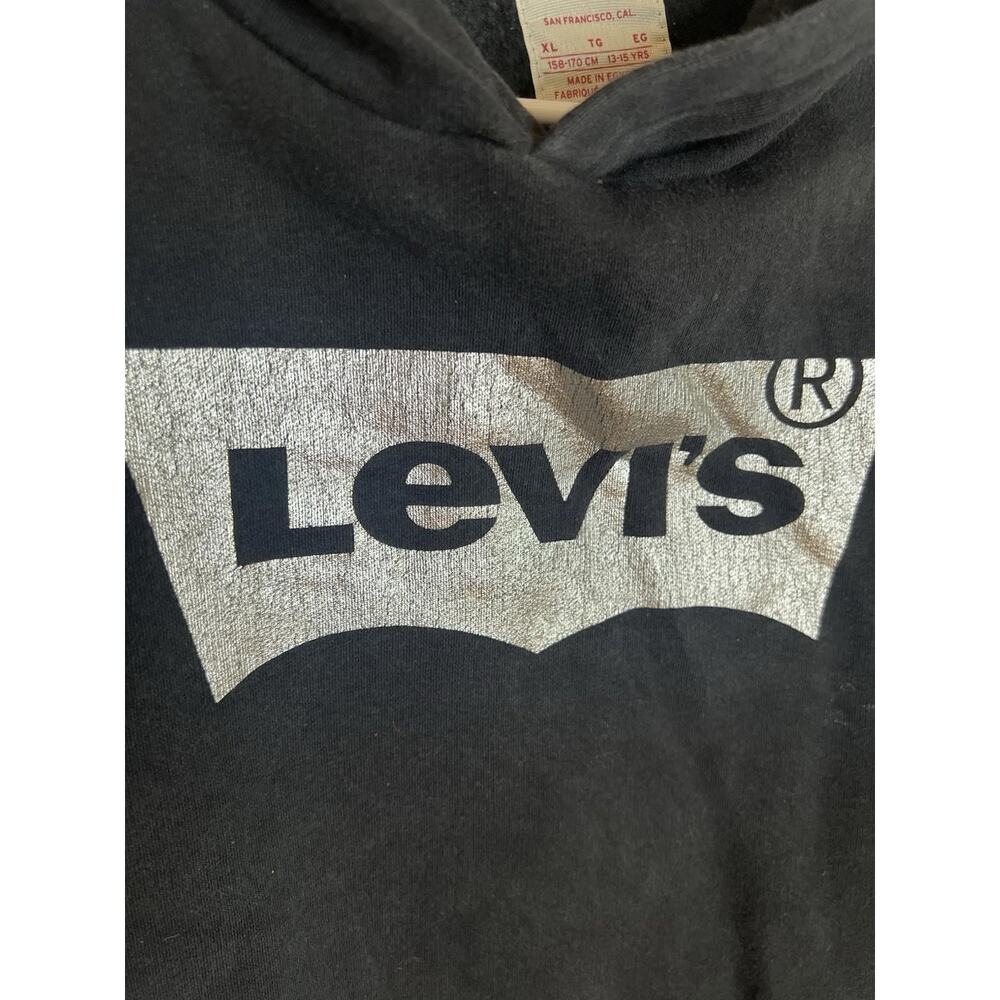 Levi's Boys XL 13-15yrs Black Silver Logo Pullover Hoodie Single Pocket Casual - Picture 3 of 6
